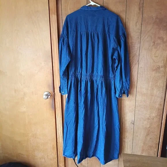 Eddie Bauer Denim Maxi Dress XL 100% Cotton Button Front Long Sleeve Blue Shirt - Picture 6 of 6